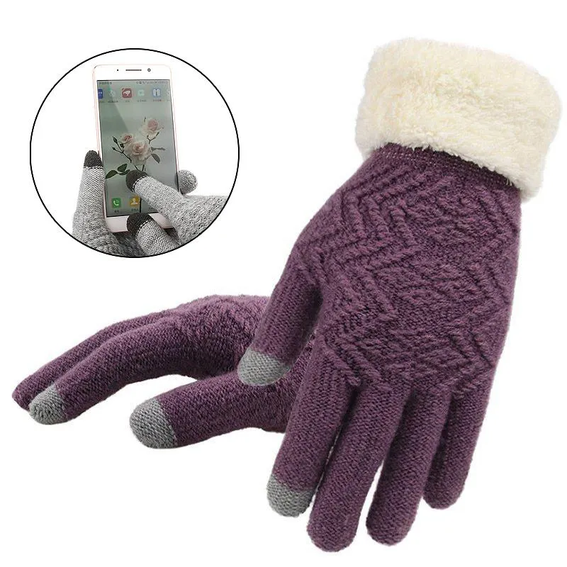Пяти пальцев перчатки пара женщин, вязание модного зимнего сенсорного экрана теплый Kint Элегантный полный флисовый экран