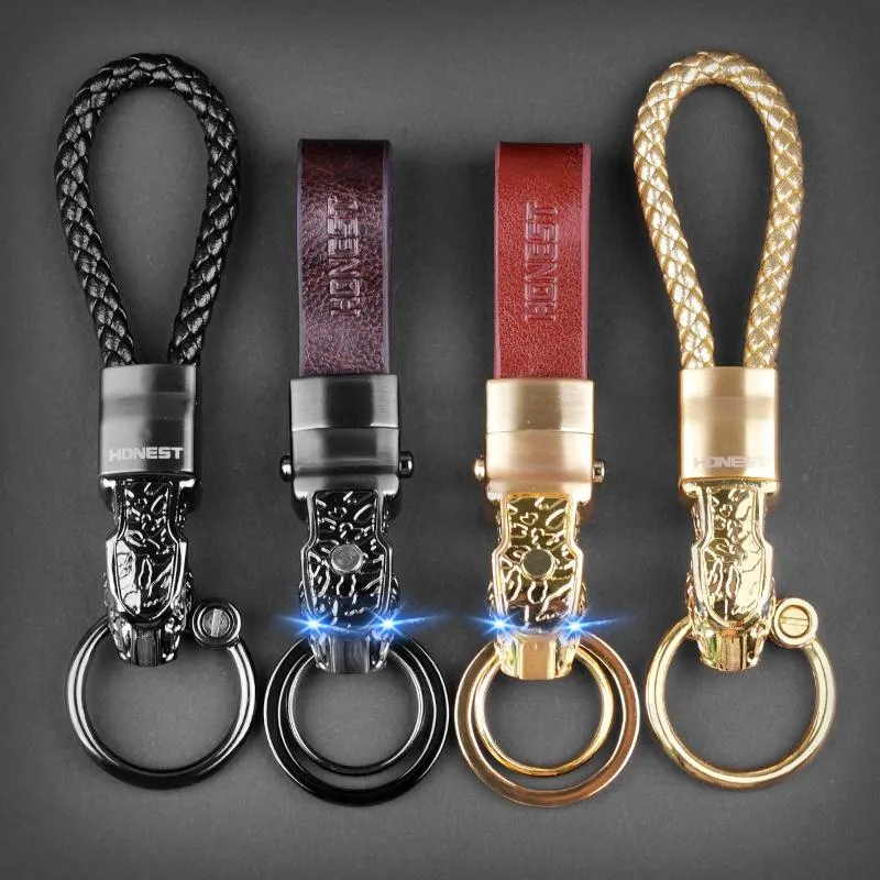 Llaveros Honest Luxury Key Chain Hombres Mujeres Llavero de coche para el sostenedor del anillo Joyería Cuerda de cuero genuino Bolsa Colgante Regalo del día del padre Llaveros