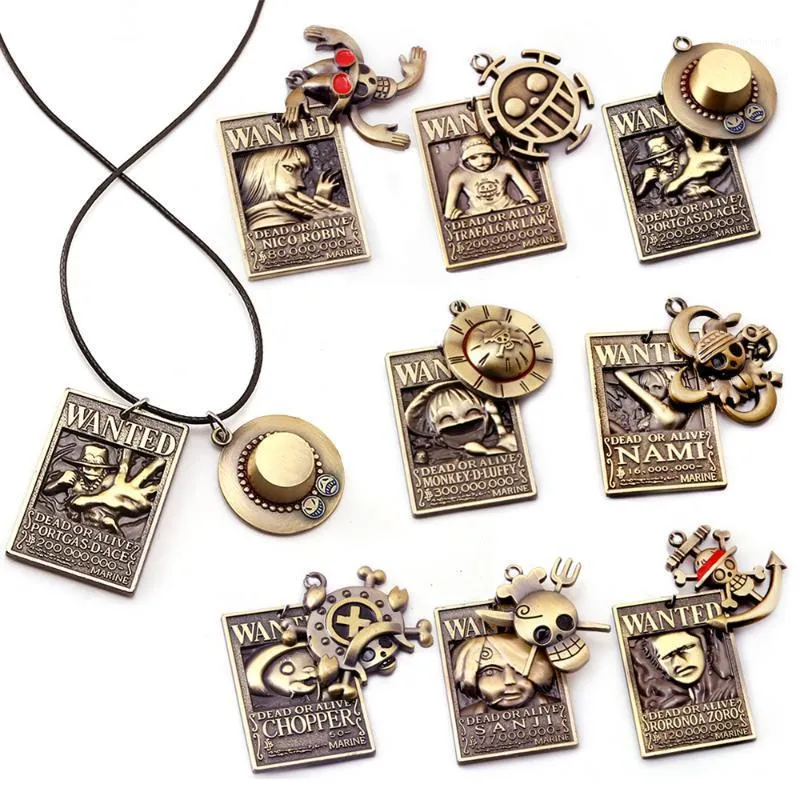 Collares pendientes Anime One Piece Luffy ACE Zoro Wanted Pirate Skull Metal Rope Gargantilla Collar Joyería Collares