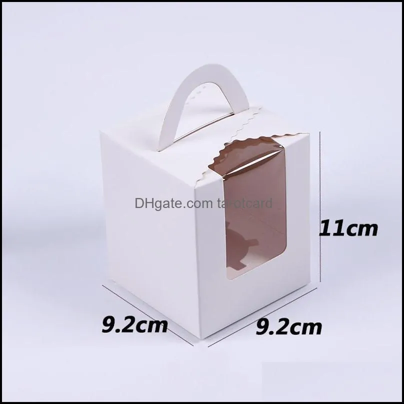 Single Cupcake Boxes With Clear Window Handle Portable Macaron Box Mousse Cake Snack Boxes Paper Package Box Birthday Party Supply