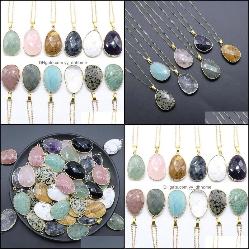 Natural Quartz Stone Pendant Necklace for Women Healing Jewelry Pendulum Amethysts Amazonite Labradorite Pink Crystal Necklace