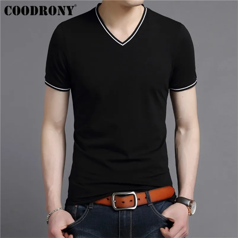COODRONY Streetwear Casual V Neck T Shirt Men Soft Cotton T Shirt Men Clothing Summer Short Sleeve Tshirt Plus Size LJ200827
