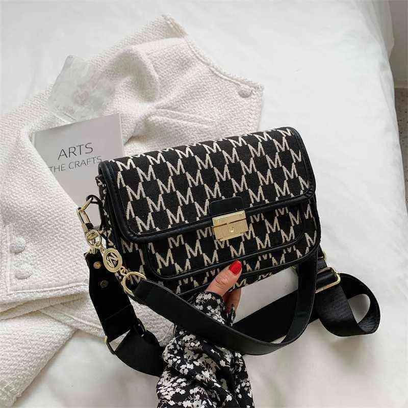 HBP Crossbody Bag Letter Printed Plaid Canvas Shoulder s for Women Wide Band Female Small Square Wallet and Handbag Trended Brand 220727