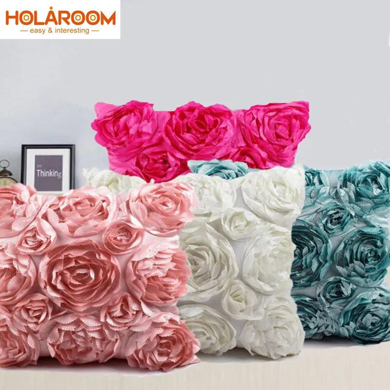 Travesseiro de travesseiro estilo europeu Rosas 3D Rosas bordadas Capa de almofada de almofada Casamento Casa Decorativa Sofá Almofadas Cojines Decorativos para SOF 220714
