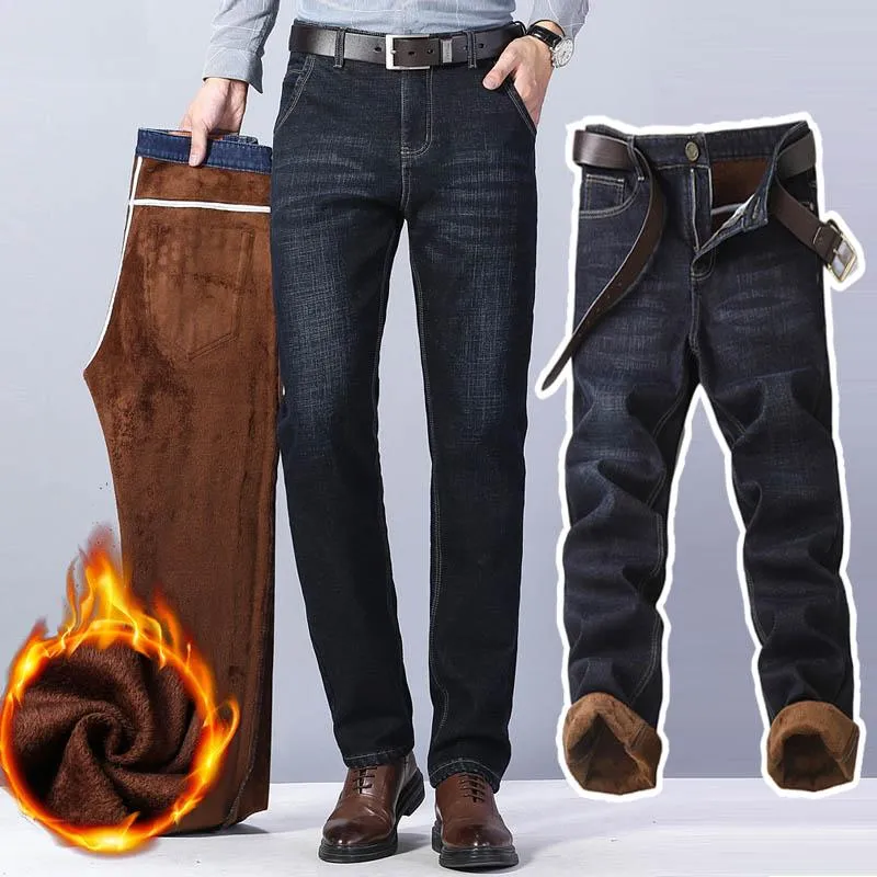 Heren jeans winter heren dikke fluwelen broek vintage casual jogger mannen kleding bruine denim sportkleding slank voor menmen's