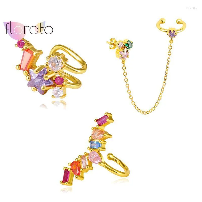 Clip-On-skruva tillbaka pläterad 24K Gold Rainbow Crystal Star Geometry Clip Earrings For Women Girl ingen piercing manschetter juvelryclip-on effi22