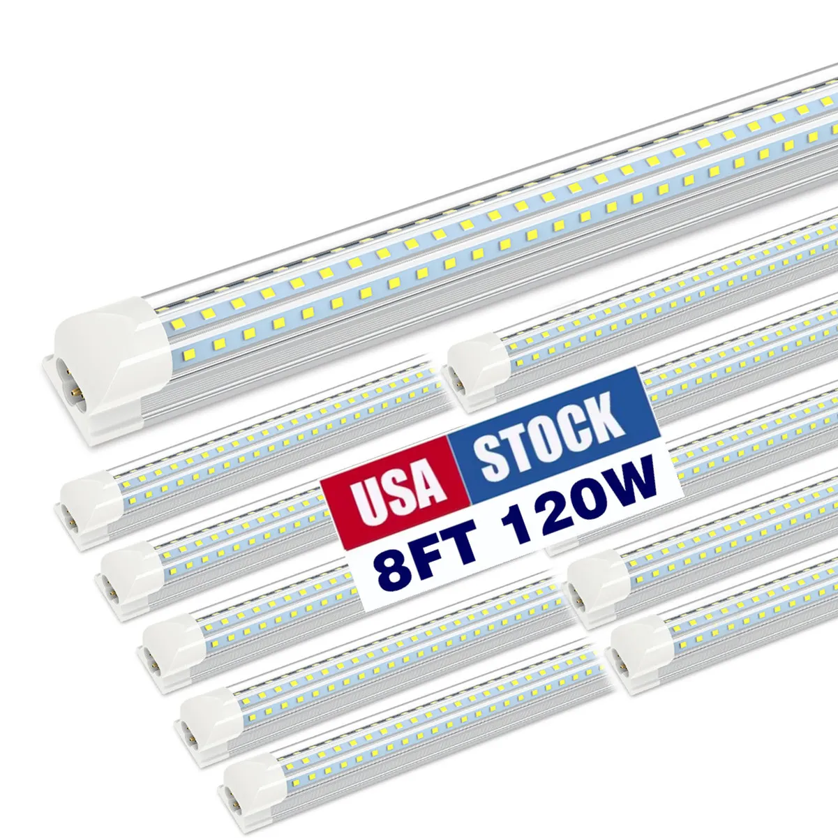 JESLED 100Pcs 8Ft Led Shop Lights 8 feet Cooler Door Freezer LEDS Tubes Lighting Fixture 3 Row 120W D Shape Fluorescent Clear Cover Linkable Surface Mount Light