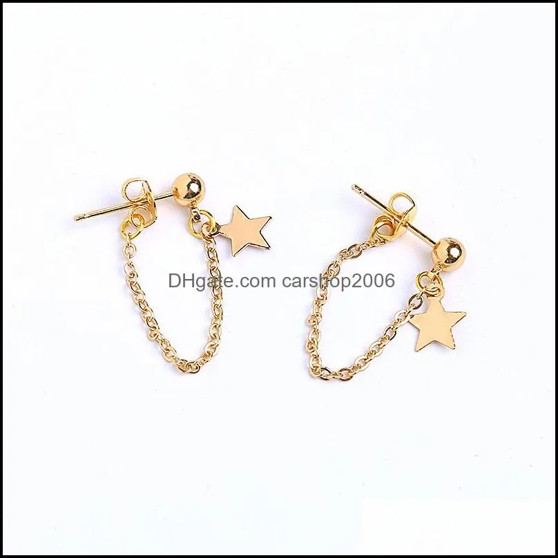 fashion simple personality pentagram star back hanging drop earrings korean metal chain dangle women`s jewelry