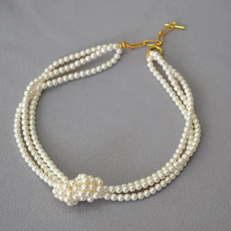 Chokers elegante moda francesa retro vaso multicapa perla dama anudada collar corto para mujeres banquete de romance tierno de invierno Chokerchoker