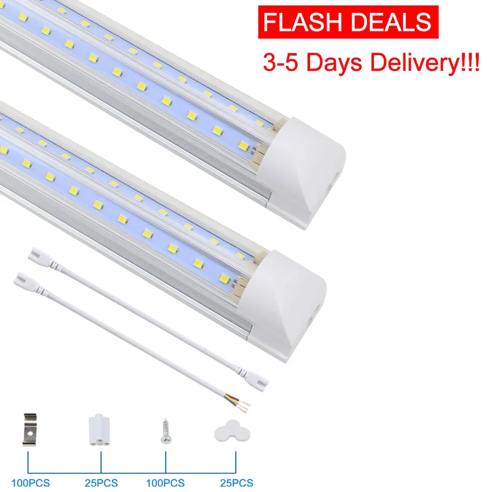 LED Shop Light 8ft Tube Lights 6500k Cold White V شكل واضحة غطاء طحن الناتج مصابيح متاجر قابلة للربط للمرآب