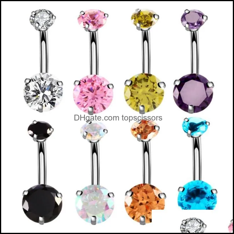 Body Arts 14g Belly Button Rings Surgical Rostless Steel Double Round Cubic Zirconia Navel Skivst￥ng Stud Piercing Dro TopScissors DHE3B
