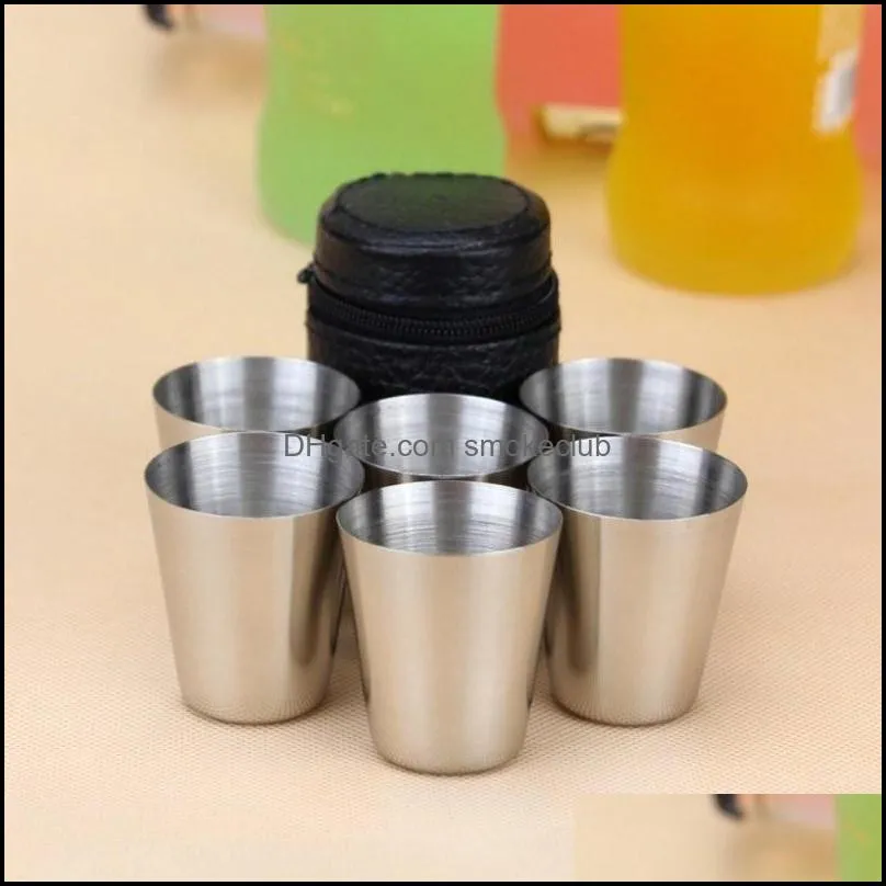 6 Pieces Stainless Steel Wine Beer Whiskey Mugs Outdoor Travel 30ml Cups Set