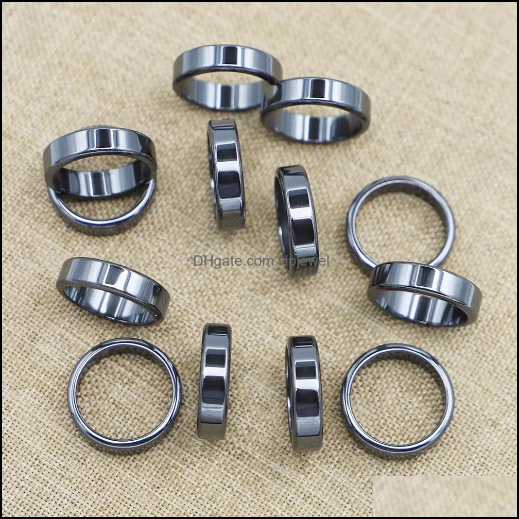 6mm band natural stone hematite rings flat arc black gallstone couple non-magnetic aneis health care radiation protection gif vipjewel