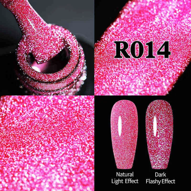 NXY Nail Gel Reflekterande Glitter Laser Polish Neon Rose Red Sparkling Sequins Semi Permanent Soak Off UV LED Lackes 0328