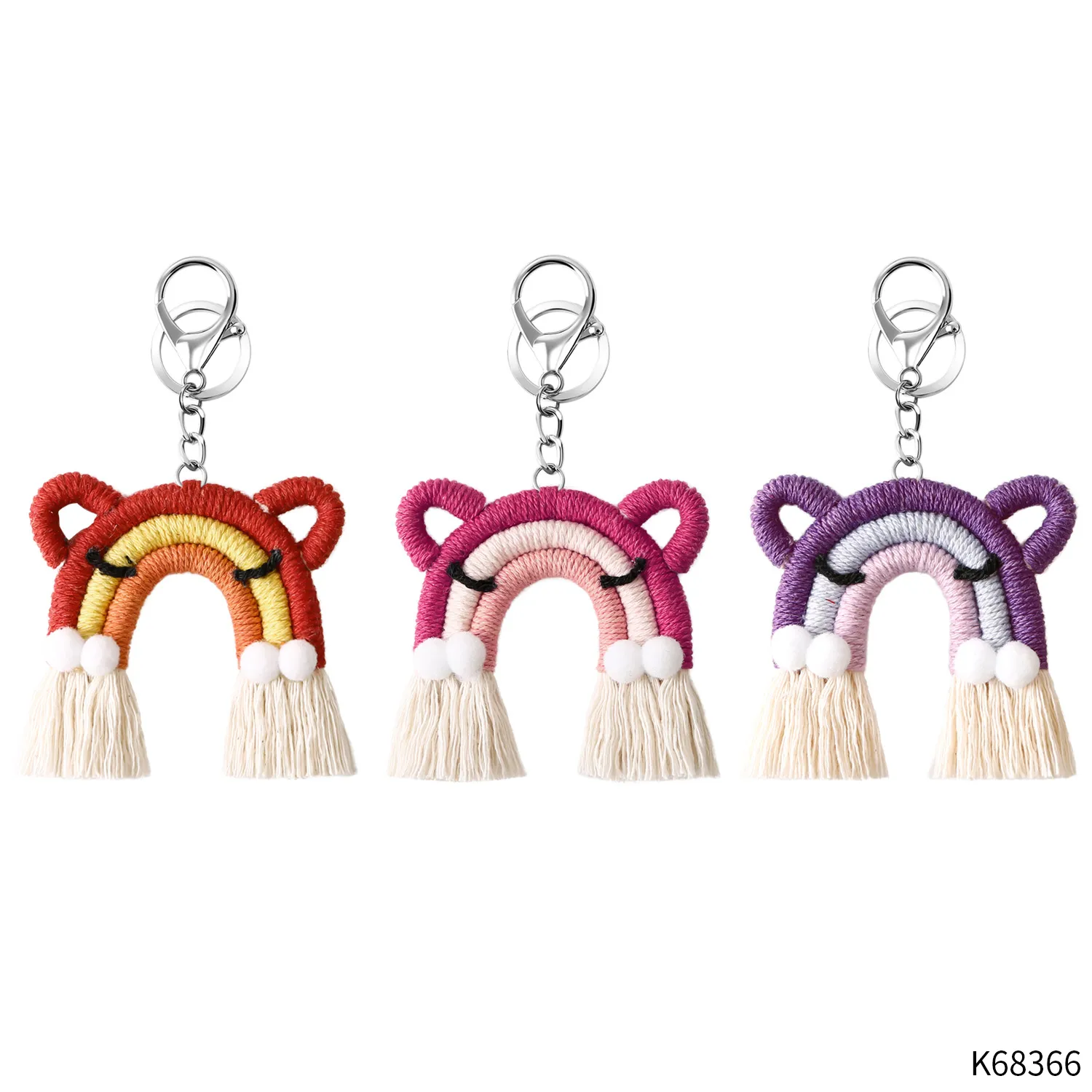 UPS Creatieve persoonlijkheid Tweedimensionale cartoonfeest voorkeur Key Chain Ins Rainbow Girl Leuke kat hand geweven tas hanger