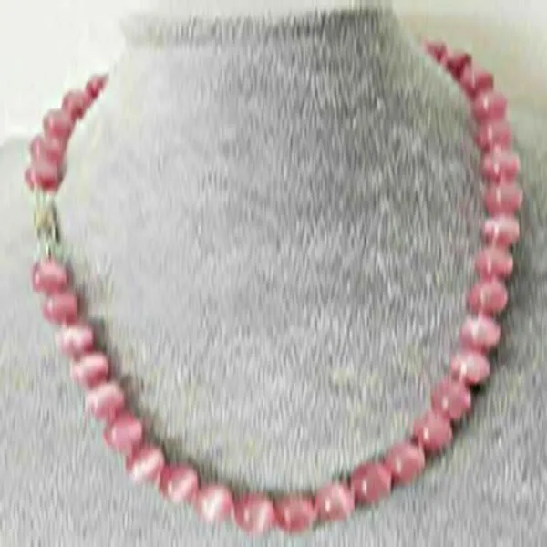 Moda feminina de 8 mm de gato rosa natural Gem pedra redonda colar 18 '' aaa