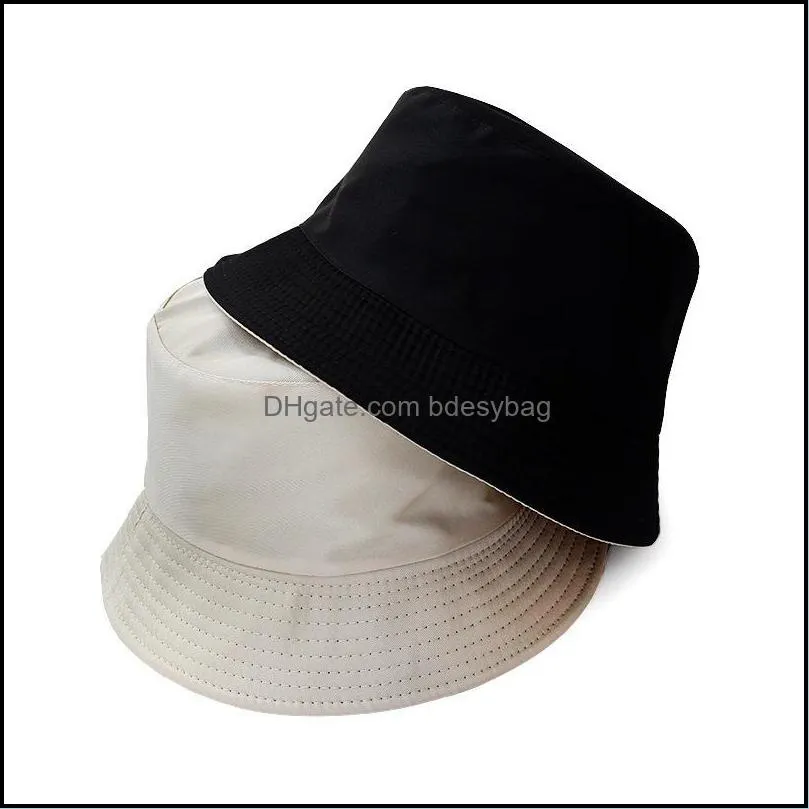 berets black solid bucket hat two side wear unisex simple bob caps hip hop gorros men women panama cap beach fishing boonie