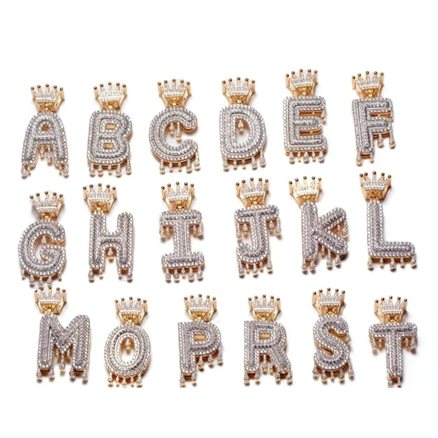 Princadeiras personalizadas de gotejamento de coroa de colares de bolhas pingentes para homens mulheres cúbicas zircão de hip hop jóias com corda de 20 polegadas Chain264m