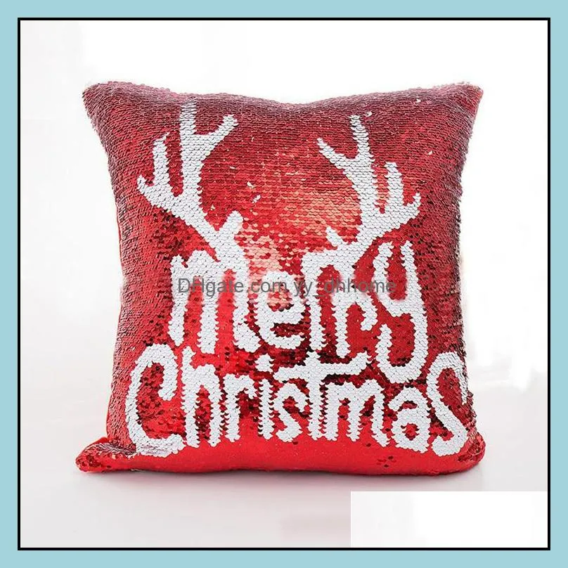 sequin christmas pillow case cover reindeer snowflake pillowcase home sofa car cushion cover without core 12 colors ysy343-l