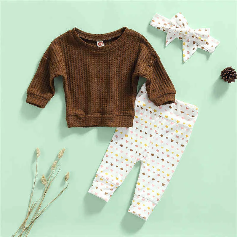 Automne Casual Baby Girl Vêtements tenues pour les tout-petits 3 pièces à manches longues tops pantalon ibow pantalon de bande de tête de girls pour enfants 0-3y J220711