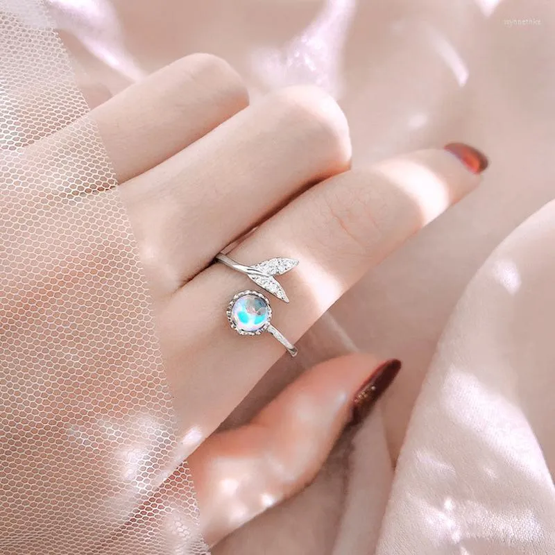 Wedding Rings 2022 Fashion Creative Fishtail Blue Gem Crystal Mermaid Bubble Open voor vrouwen feestring sieraden Verjaardagsgeschenken Wynn22
