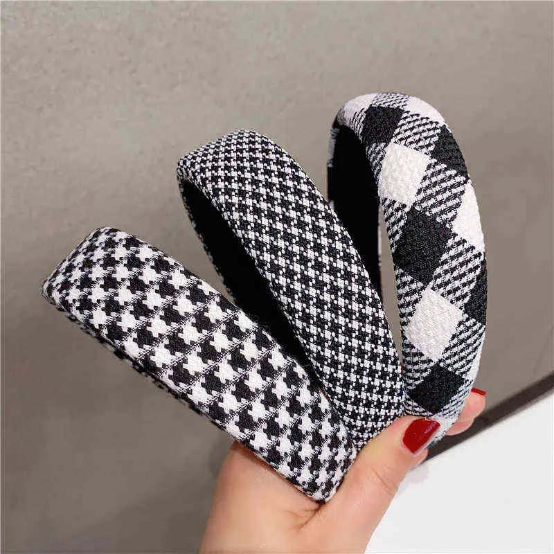 جديد العصرية منقوشة سميكة رباطات hairbands الكلاسيكية الأسود الأبيض houndstooth ليوبارد شعرية شبكات عقال الشعر الأطواق رئيس الحافة AA220323