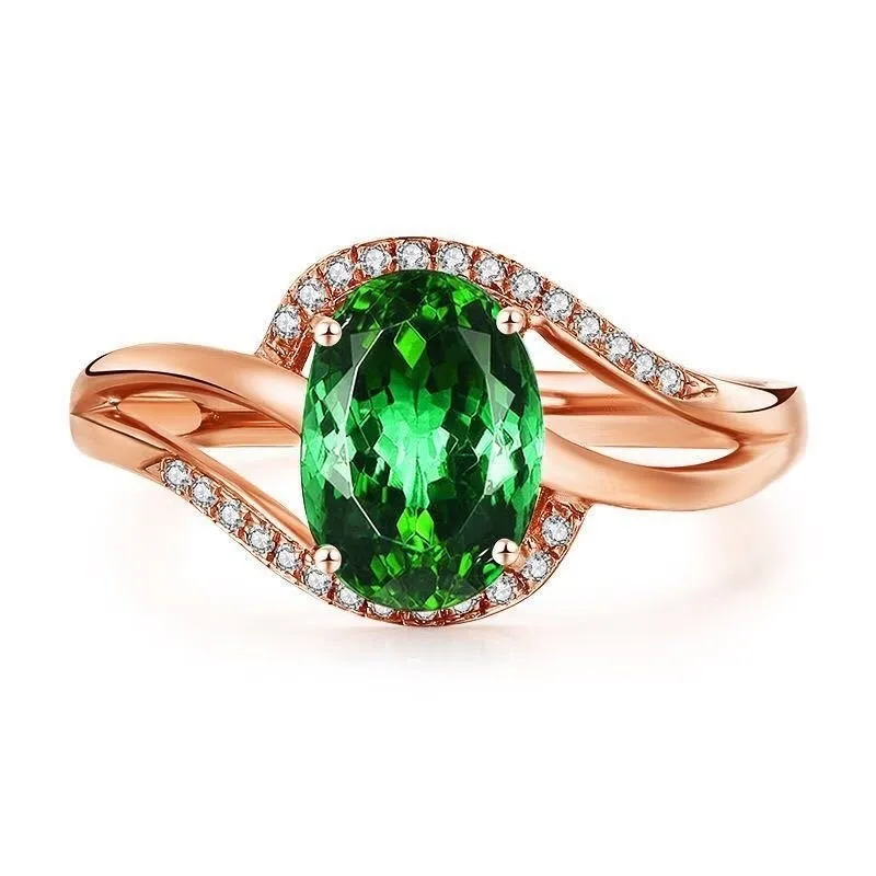 Ringue en or rose de couleur verte de couleur émeraude pour femmes