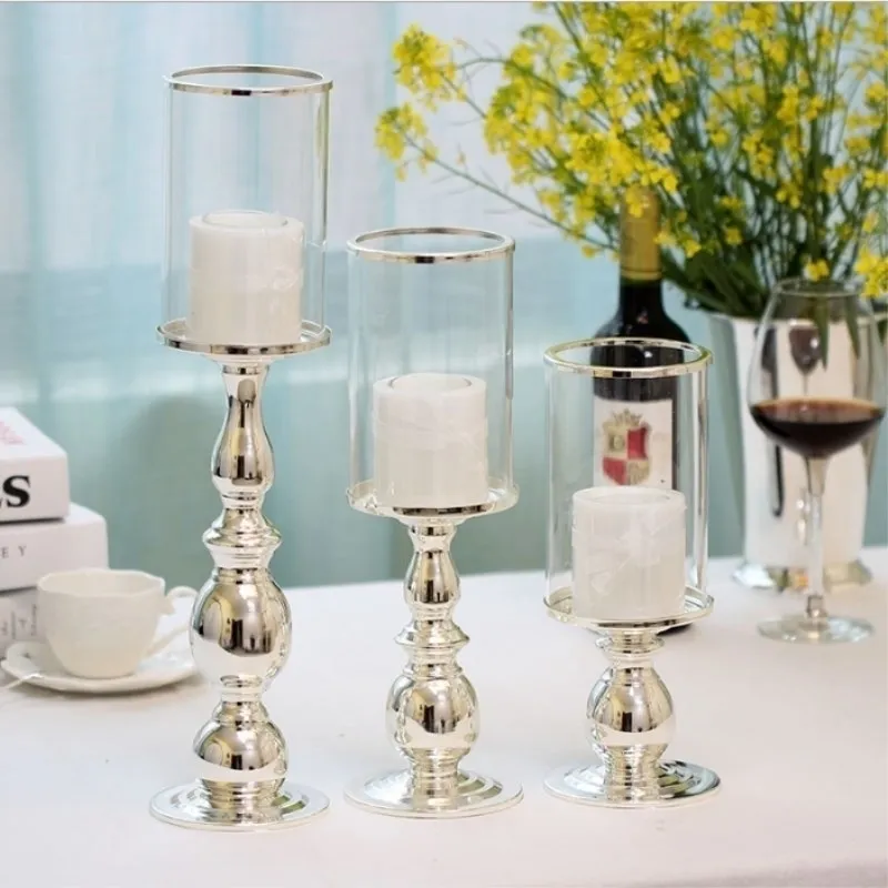 Europejskie wysokiej wersji srebrne kutego żelaza świecznika domowe ozdoby ślubne romantyczne dekoracje Y200109