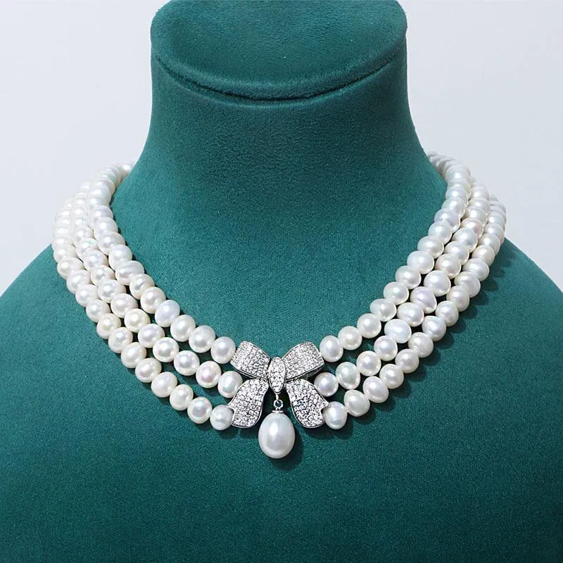 Chains ROWS Butterfly Style Real Natural Freshwater Pearl Necklace Jewelry For Party Wedding Bride Women 2pcs/lotChains