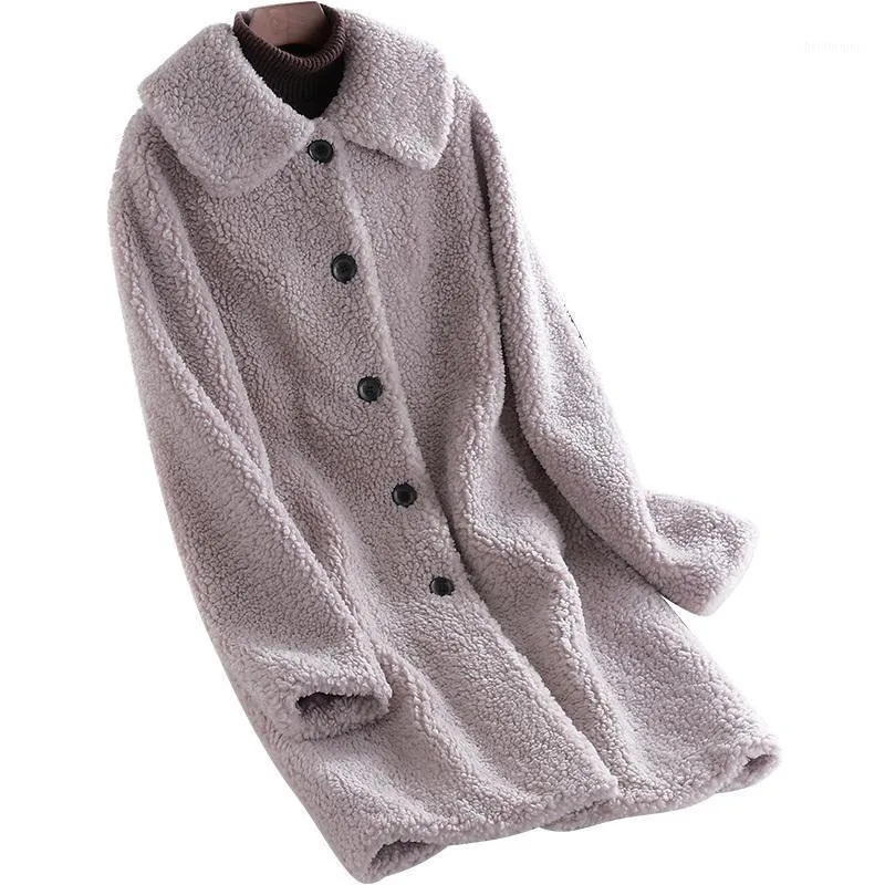 Mezclas de lana para mujer, abrigo holgado con código de error a la moda, esquila de ovejas, fondo largo, cuero y piel de cordero, 2022
