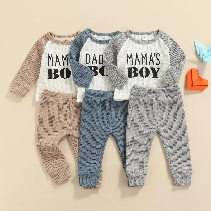 Ensembles de vêtements 0-24M infantile bébé garçons vêtements 2 pièces maman garçon lettre à manches longues hauts pullover pantalon élastique 3 couleurs vêtements