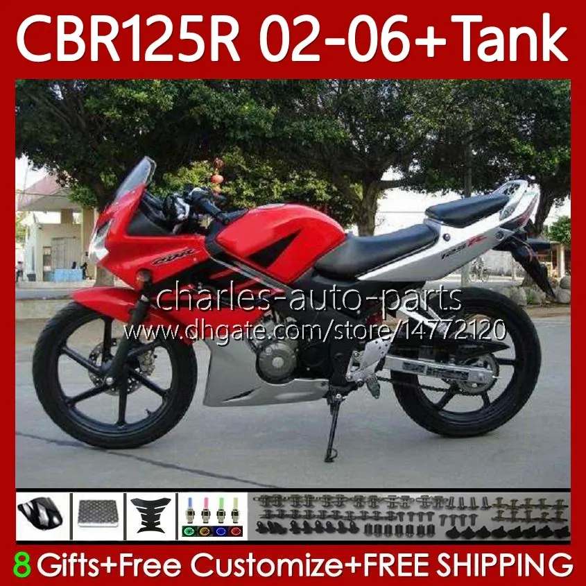 Кузов + крышка бака для Honda 125cc CBR-125R CBR 125 R CC CBR125R серебристый красный 02 03 04 05 06 Body 124No.75 CBR-125 CBR 125R 2002 2003 2004 2005 2006 CBR125RR 02-06 обтекатель