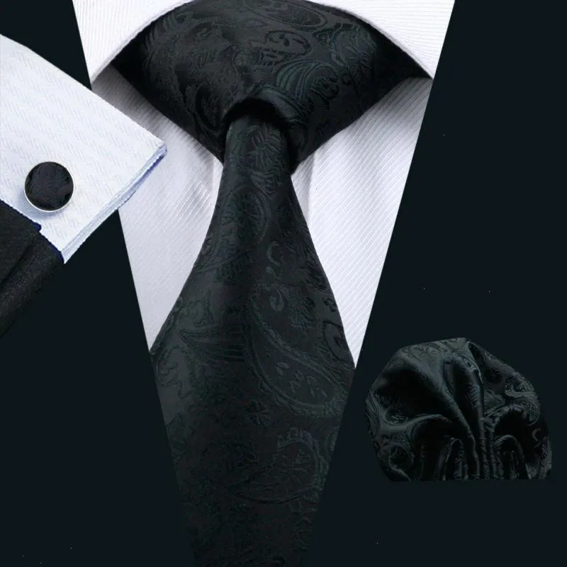 TIE MENS 100 Silk Classic Black Hanky ​​Cufflinks Recktie Ties for Men Party Business Party LS-823