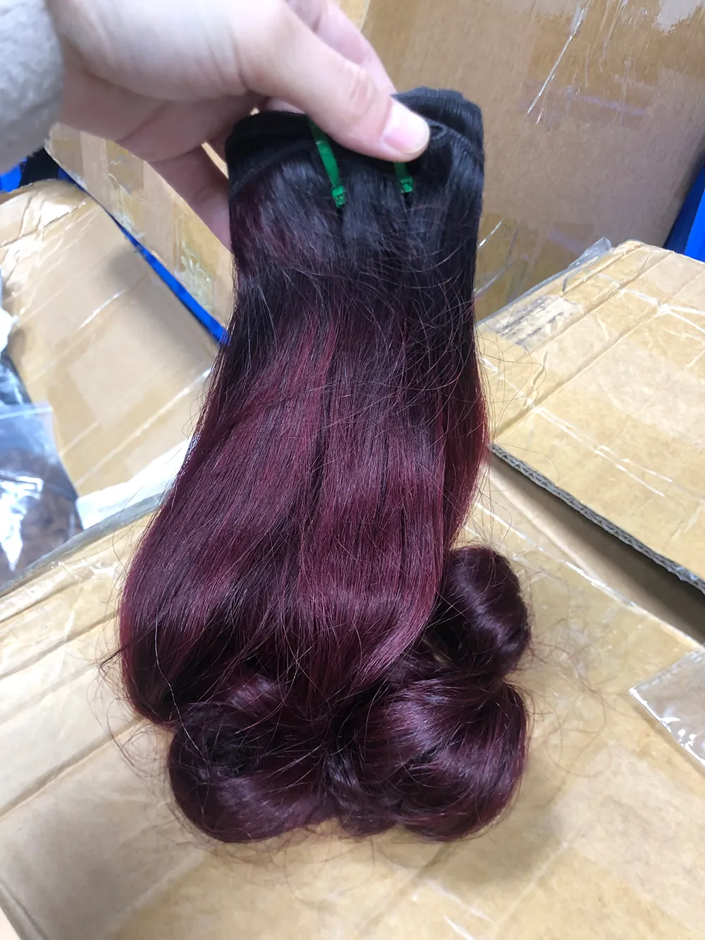 Wine Red Fumi Human Hair Bouncy Curly Double Drawn Virgin Real Hair