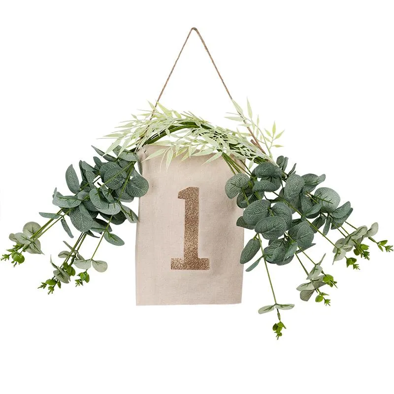 Drapeau de bannière d'anniversaire de plante de décoration de fête avec fleur séchée et grain de bois pour la célébration du premier centième jour des bébésDécoration S00890