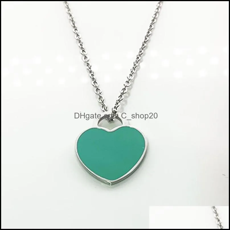 19mm heart necklace womens a set of packaging stainless steel blue heart pendant pink green red jewelry valentine day gift girlfriend cshop20