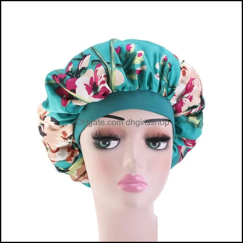 Fashion Women Imitation Silk Turban Elastic Muslim Hat Chemo Cap Floral Print Headwrap Soft Sleeping Hat Beanie Hijabs Accessories