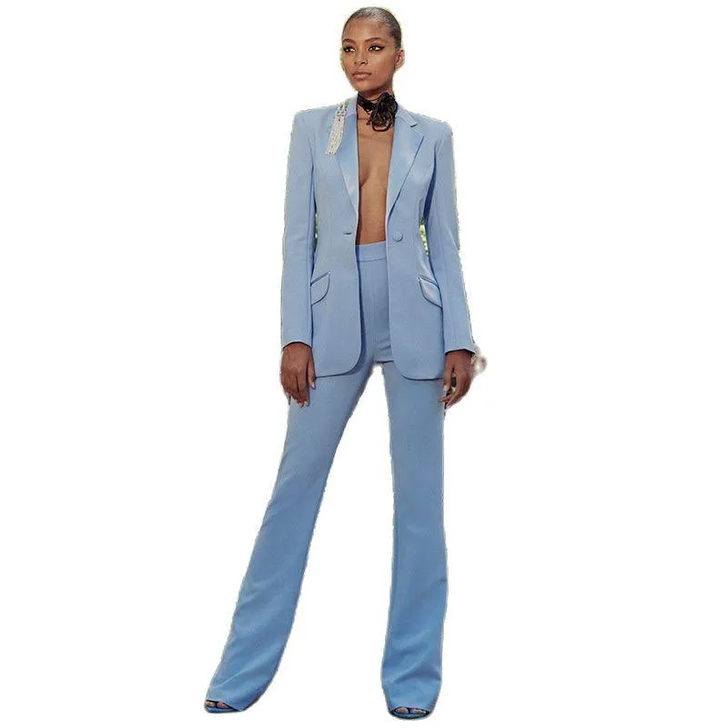 Sky Blue Satin Blue Suit With One Button Lapel And Slim Fit Blazer For Office And Business Wear From Ganjiuming 108.9 DHgate.Com