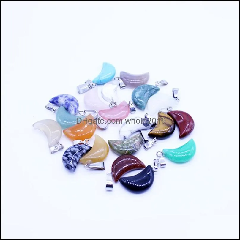 assorted natural stone crescent moon shape charms pendants for diy necklace earrings jewelry making