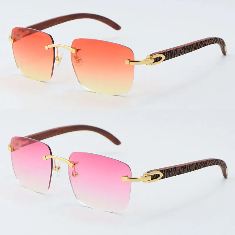 Оптовые высококачественные металлические древесины без оправы солнцезащитные очки Unisex декоративные розовые цветные линзы женские солнцезащитные очки классические C украшения 18K золотая рамка UV400 синие линзы