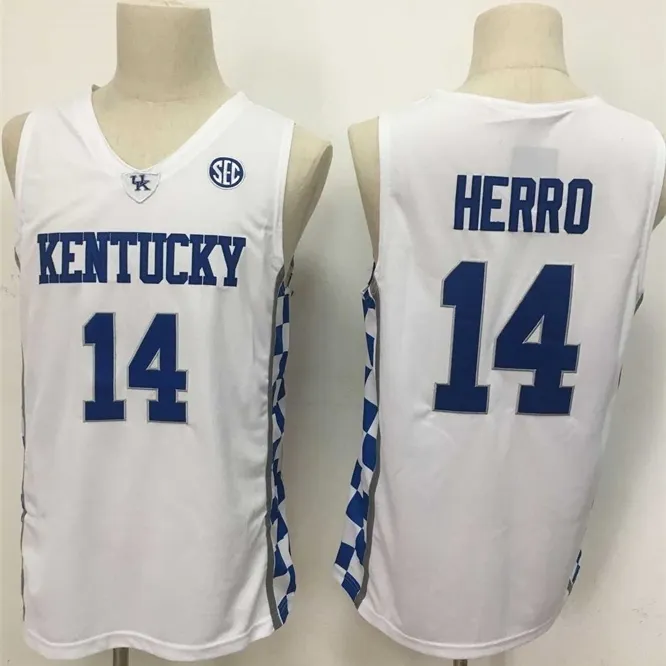 XFLSP 14 Tyler Herro Kentucky Wildcats Throwback Retro College Basketball Jersey Stitched Top Quality Embroidery