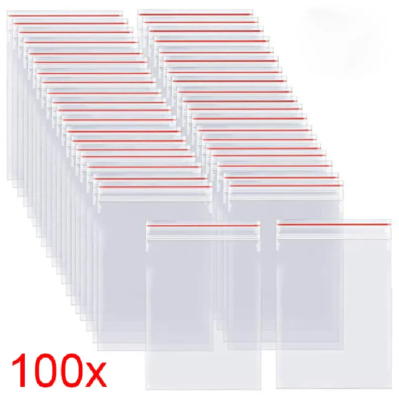 Clear Plastic Bags Self Zip Lock Resealable 100pcs/pack Seal Poly Bag Food Storage Package Reclosable Vacuum Fresh Bag