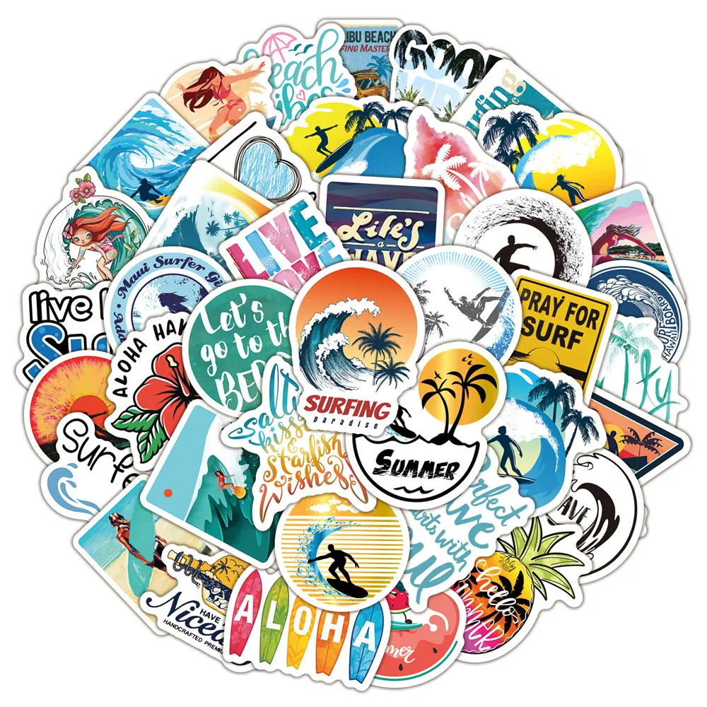 50PCS DIY Car Stickers Graffiti beach surfing For skateboard Baby Scrapbooking Pencil Case Diary Phone Laptop Planner Decoration Book Album Kids Toys Decals