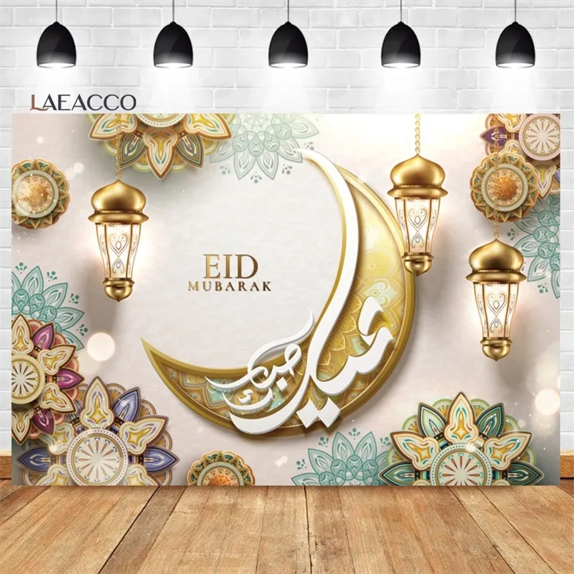 LaeacocoCo Eid Mubarak Ramadan Blumenmuster POGROGRAPHING Backdrops Moschee Lichter Islam Gläubige Anpassung Porträt Hintergrund 220614