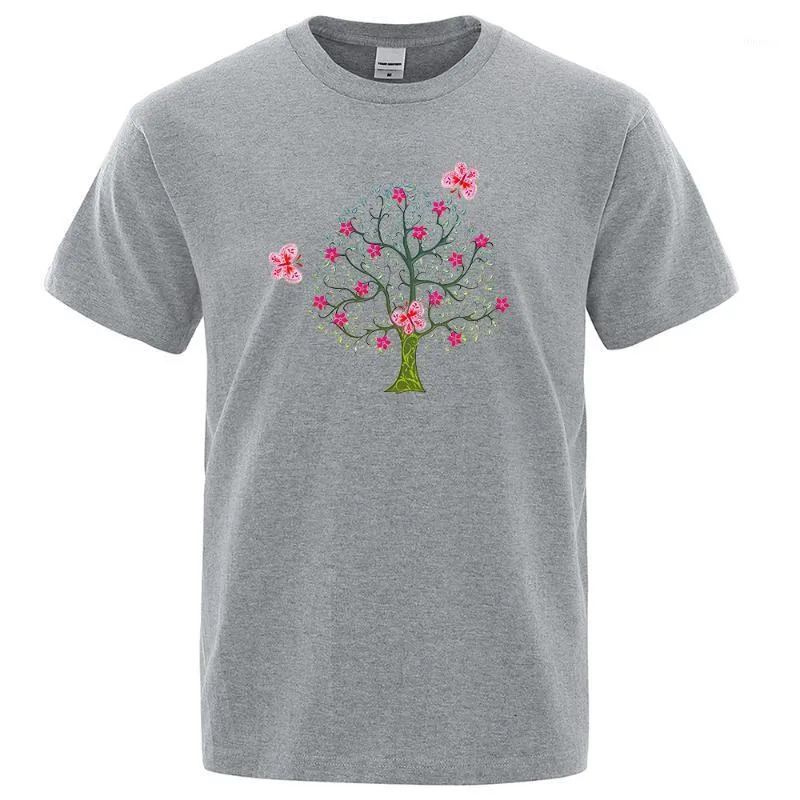 T-shirts Flower Butterfly Tree Printing Tshirts Män Retro Andningsbar T-shirt Fashion Oversize Tees Shirts Streetwear Loose T-shirt