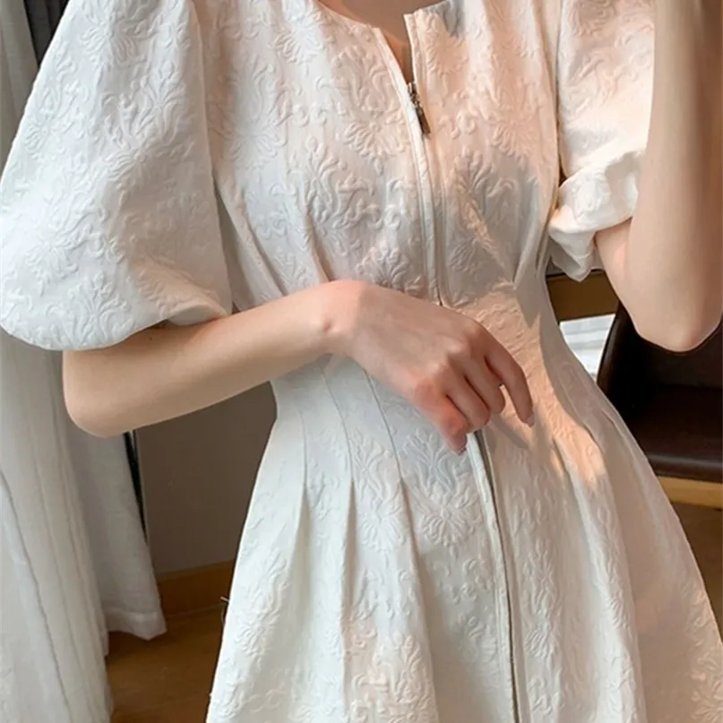 Été femmes mode élégant blanc décontracté solide robes mi-longues bureau dame femme une ligne vêtements Vestdios 220613
