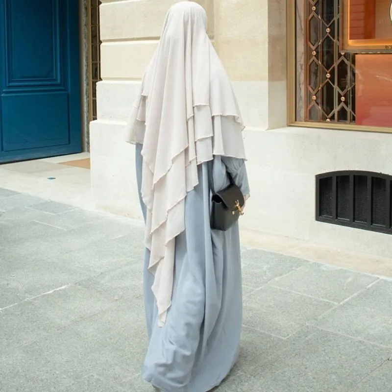 Odzież etniczna kobiety długi Khimar hidżab Islam topy bez rękawów Abaya Jilbab Ramadan modlitwa odzież Abayas muzułmański arabski 3 Tier welony nikab cześć