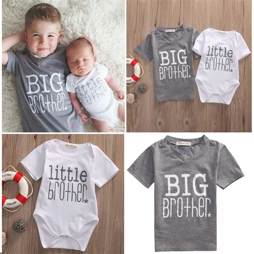 Drop Family Matching Clothes Little Brother Letter Cute Baby Boy Romper and Casual Big Brother Boys Tshirt Tops 220531