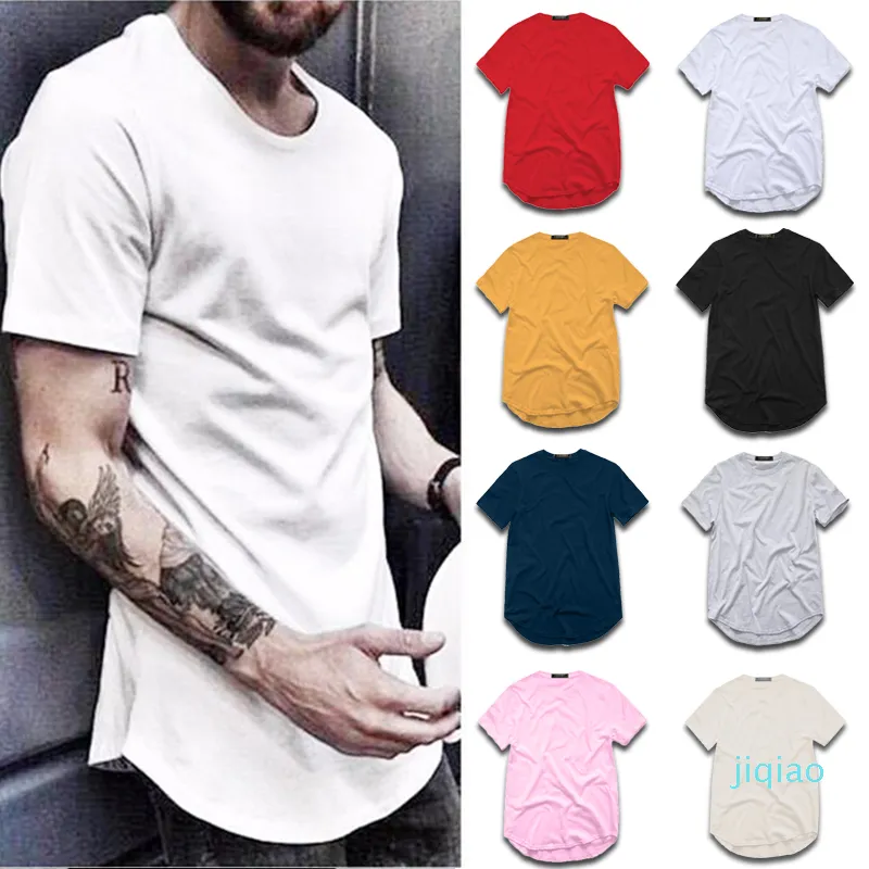 2022 Erkek Tişört Moda Genişletilmiş Sokak Stylet-Shirt Erkek Giyim Kavisli Hem Uzun Çizgi Tees Hip Hop Kentsel Blank Basic T Shirt