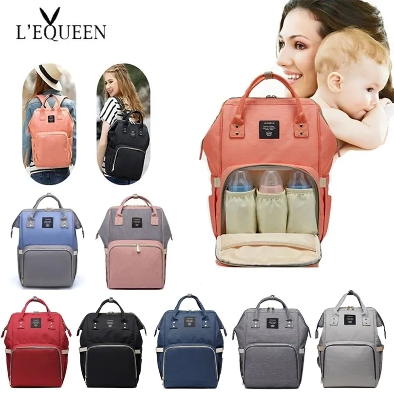 Lequeen Fashion Mummy Maternity Nappy Bag stor kapacitet Resor Ryggsäck Nursing för Baby Care Women's 220514